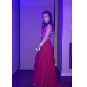 Two piece red prom dress